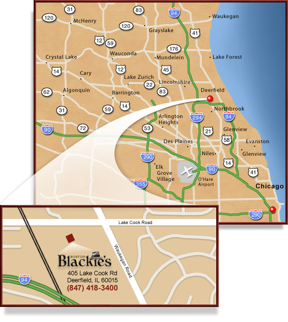 Map to Boston Blackies Restaurant in Deerfield on Lake Cook Road